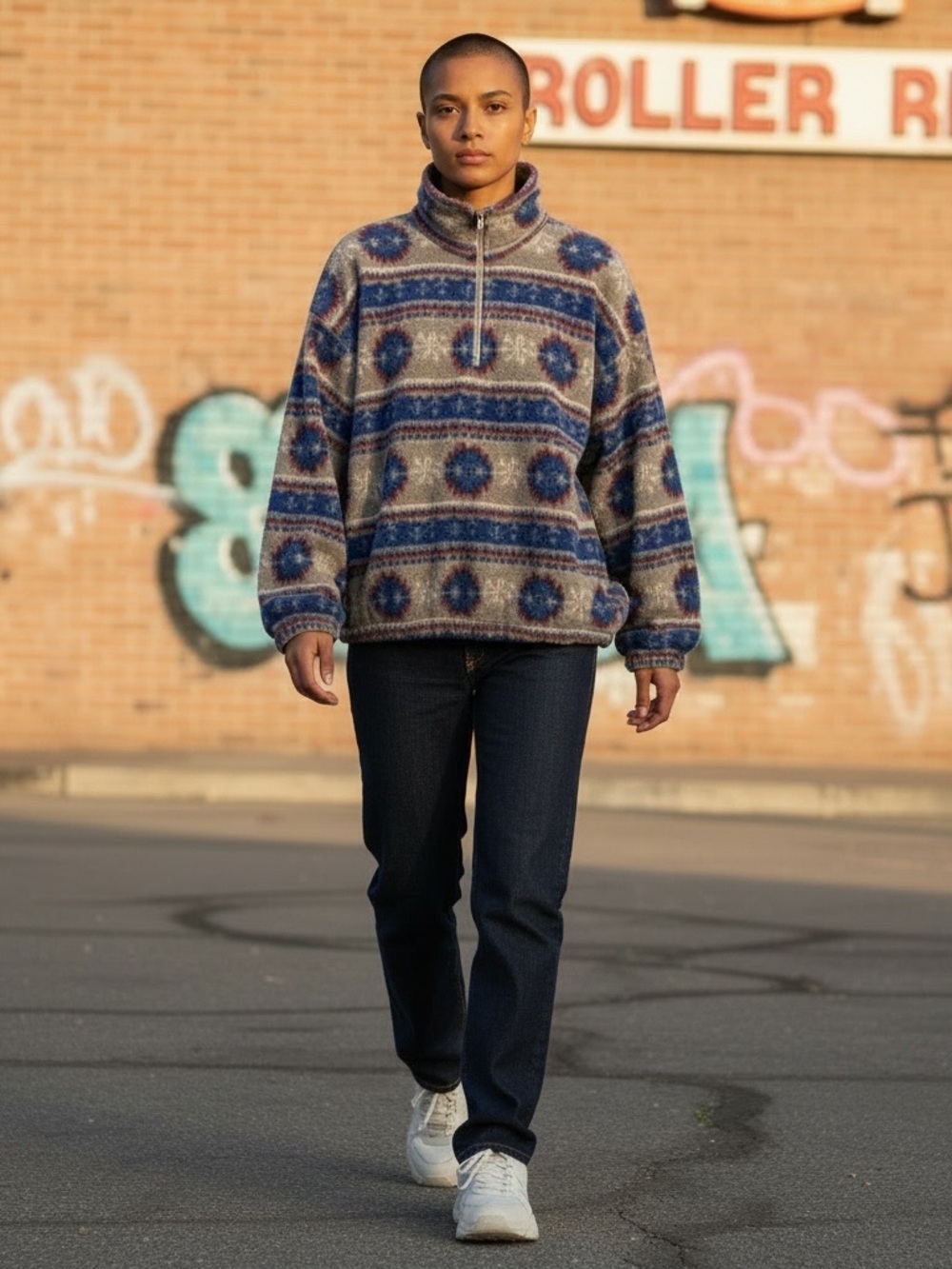 Bugle boy for her vintage quarter Fleece Pullover size large